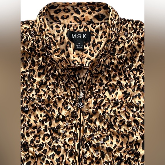 MSK Tan /Brown /Black Sequined Animal Print Blazer Women Size M (Medium) - Picture 3 of 9